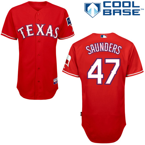 Joe Saunders #47 MLB Jersey-Texas Rangers Men's Authentic 2014 Alternate 1 Red Cool Base Baseball Jersey
